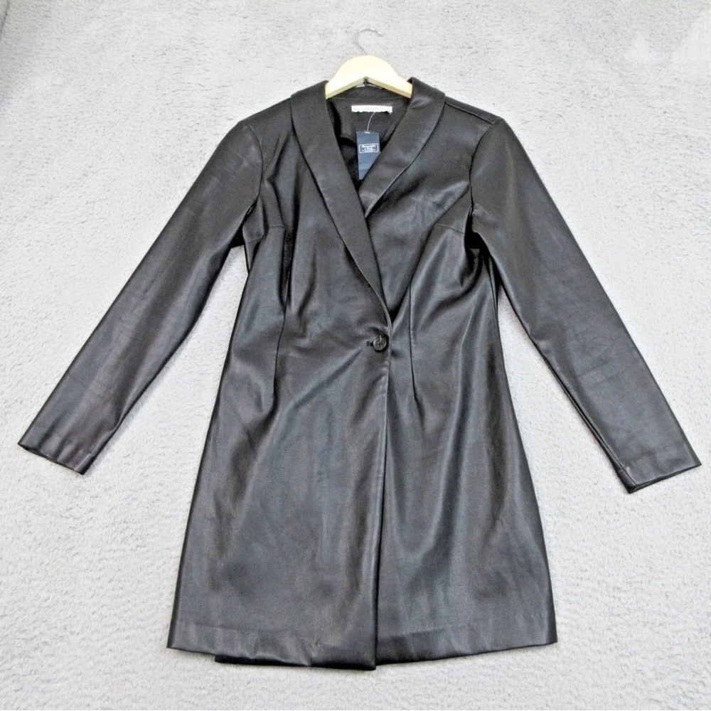 Leather Longline Blazer dress - Black